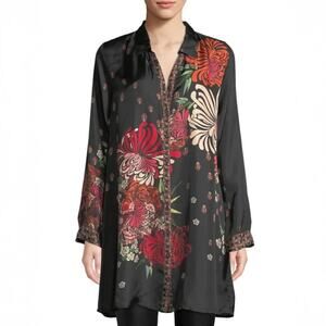 Johnny Was Carro Floral Print Shirt Dress with Slip